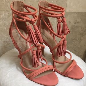 Aldo Coral colored 6 inch tasseled stilettos